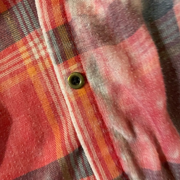 Nollie Distressed Red Plaid Flannel Button Down Shirt - Picture 4 of 5